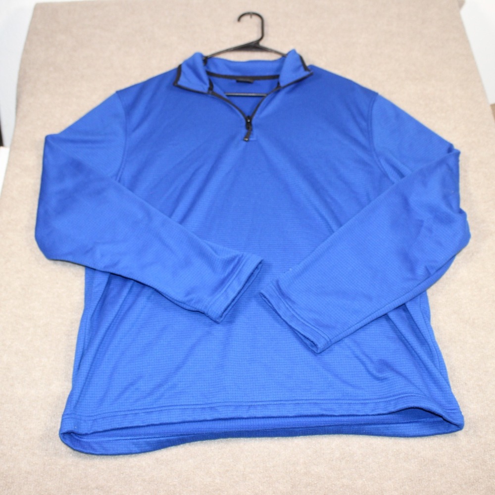 Starter Mens Blue Waffle Knit Grid Fleece Quarter Zip Pullover Large